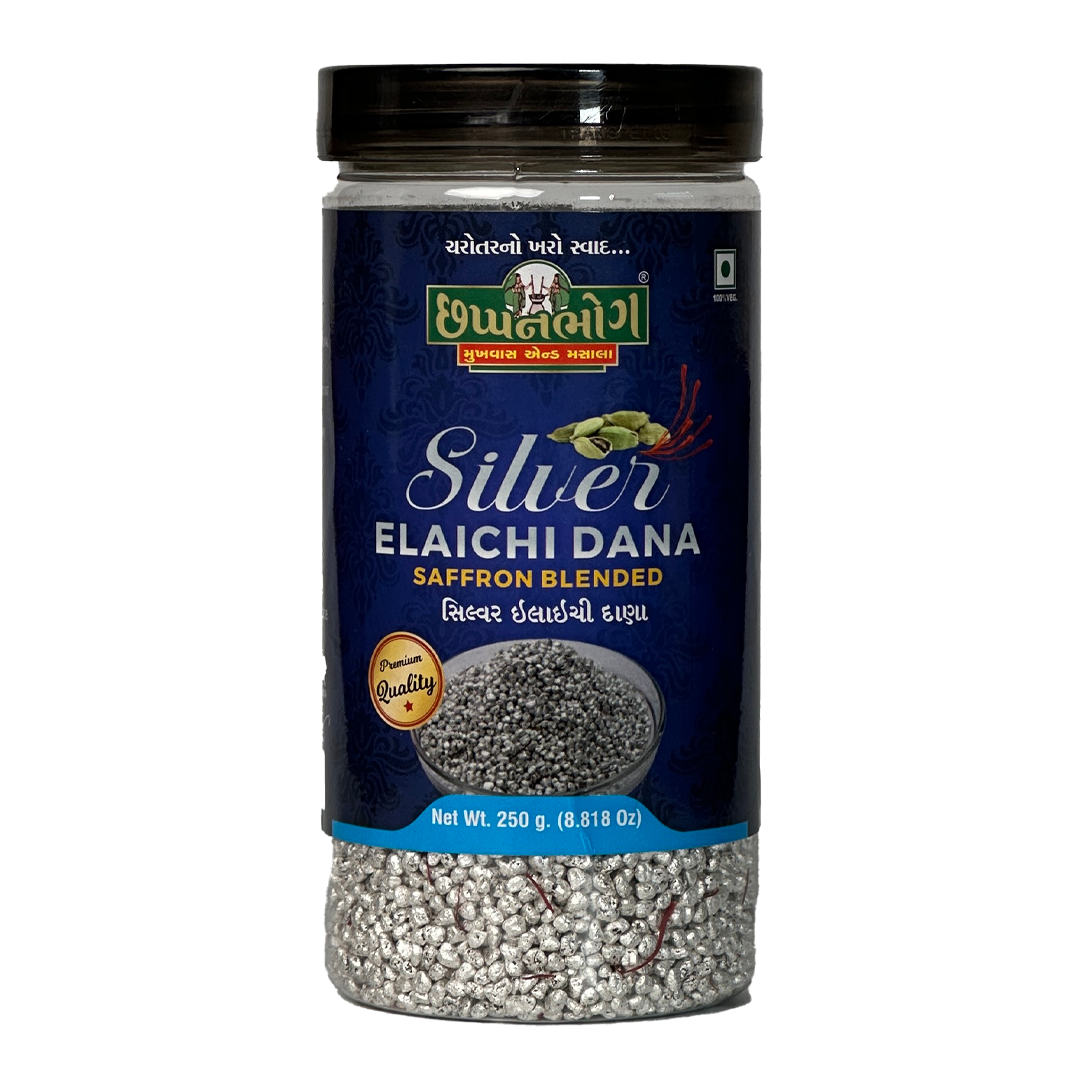 Chhappanbhog Silver Elaichi Dana 250 gm front view