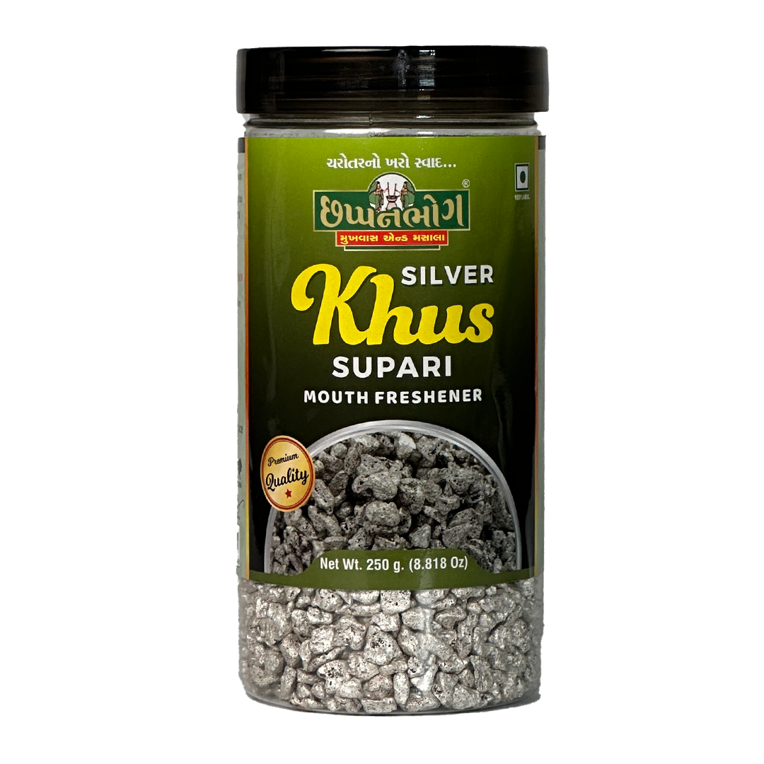 Chhappanbhog Silver Khus Supari 250gm pack front view