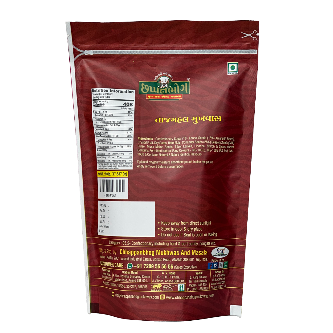 500gm Chhappanbhog Taj Mahal Mukhwas ingredients and nutrition info