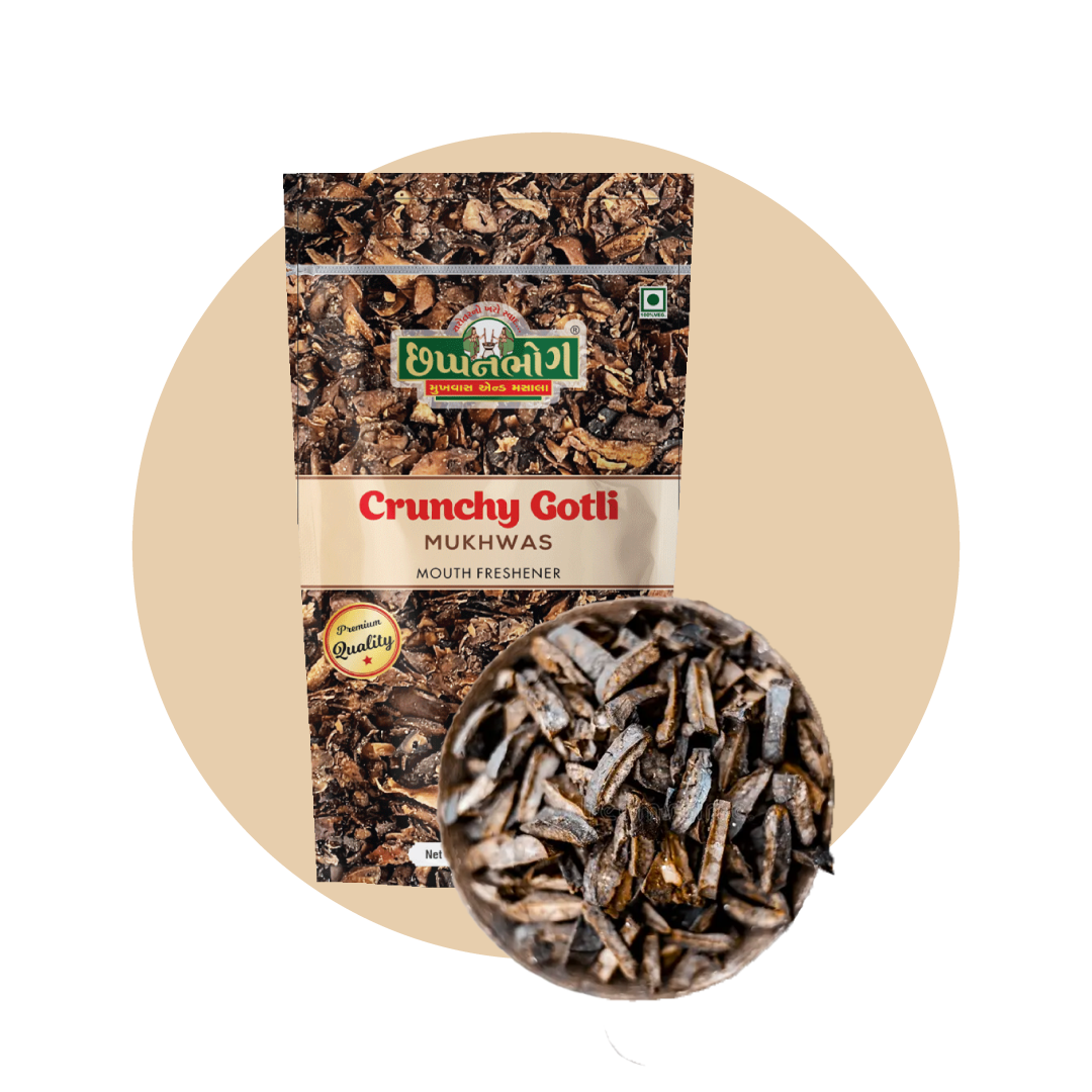 Packaged chappanbhog Gotli Mukhwas with brand logo 