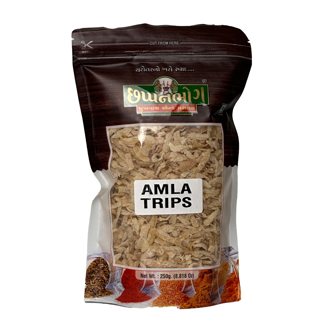 Front view of Chhappanbhog Amla Trips 250g pack