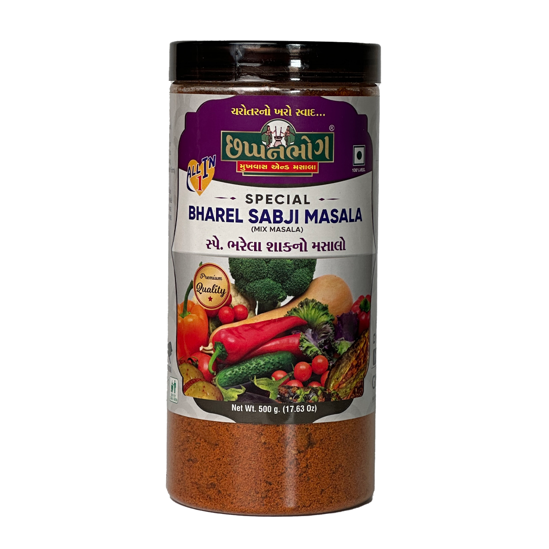 Front view of Chhappanbhog Bharel Sabji Masala 500g pack