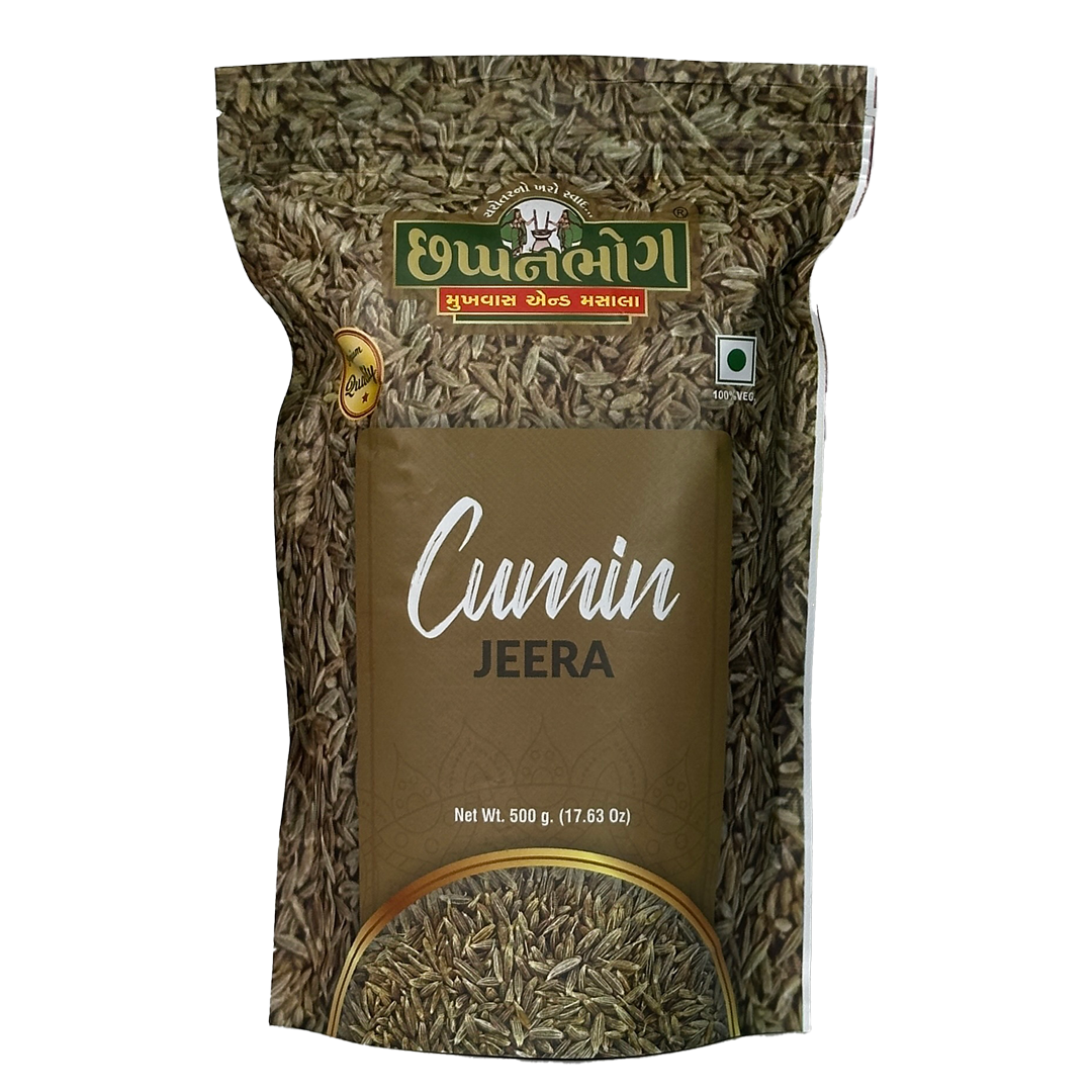 Chhappanbhog Cumin Jeera 500gm front view – premium Indian spice packaging