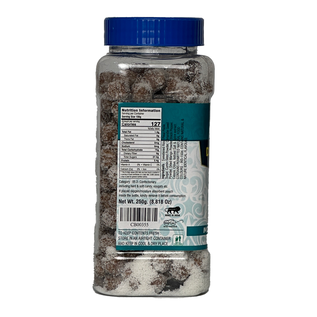 250gm Chhappanbhog Drakshavati Mouth Freshener pack with ingredients and nutrition info