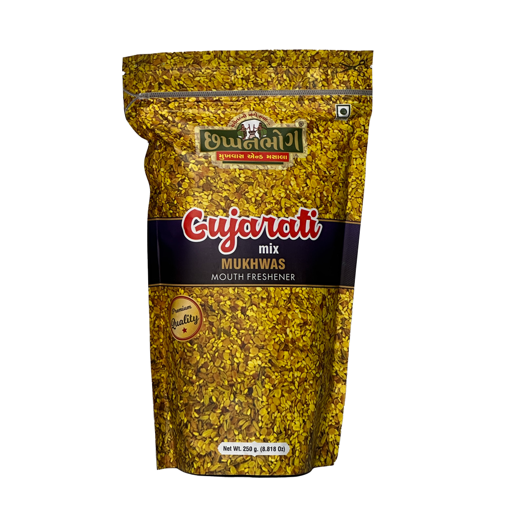 Front view of Chhappanbhog Gujarati Mix Mukhwas 250gm pack
