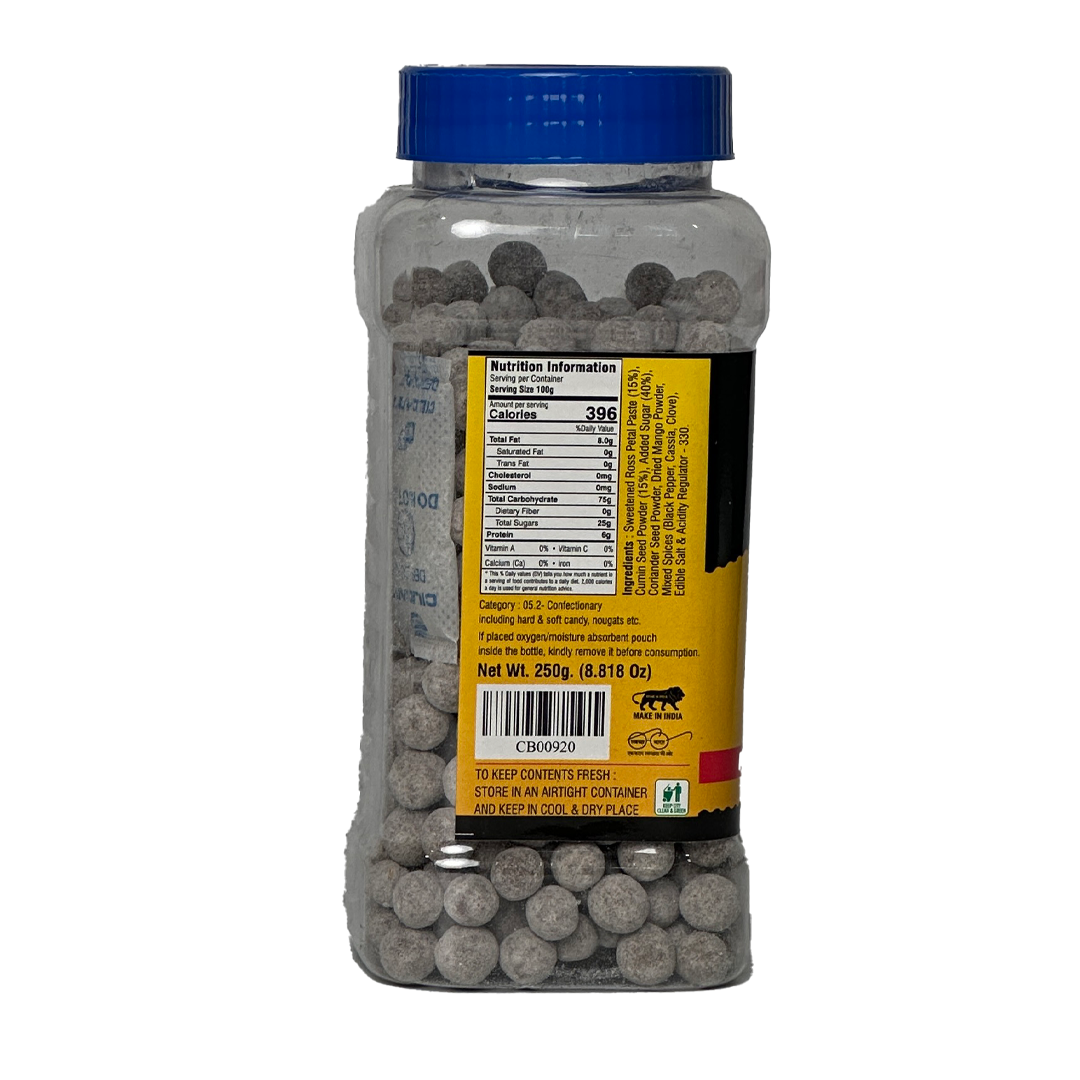 250gm Chhappanbhog Jeera Goli Mouth Freshener pack with ingredients and nutrition info