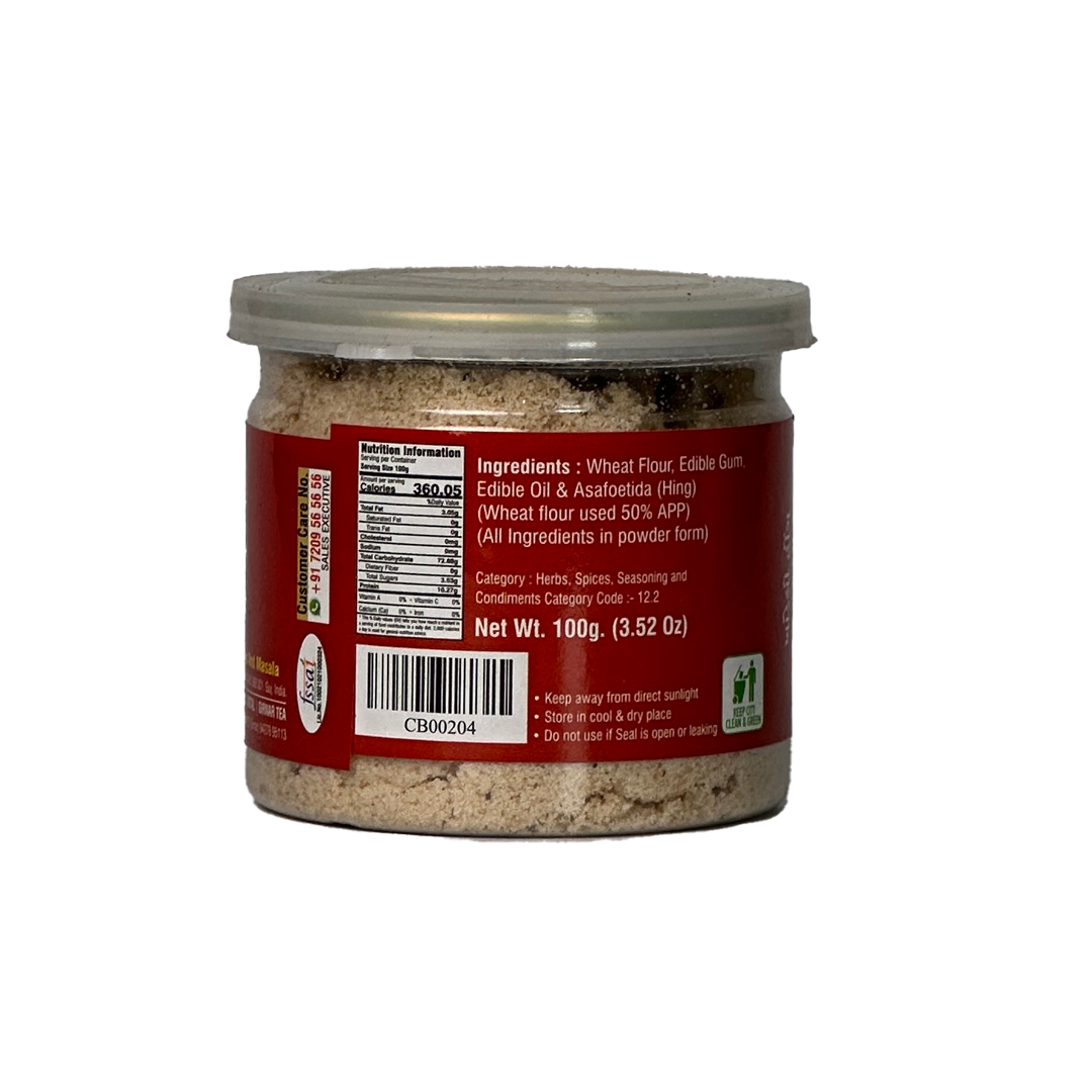 Chhappanbhog Khandela Hing 100g back view with ingredients, nutritional information, and product details