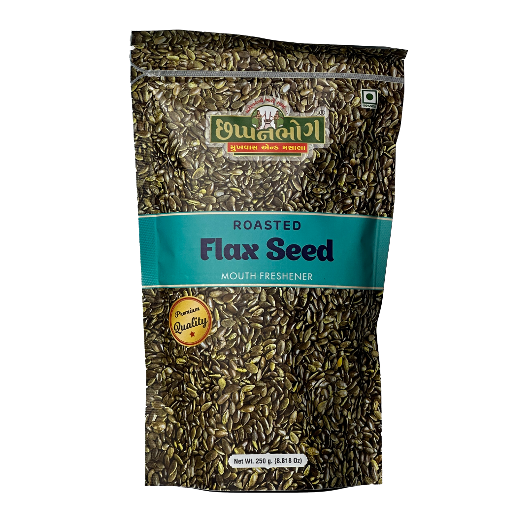 Chhappanbhog Roasted Flax Seeds 250gm front view – healthy roasted flaxseeds packaging