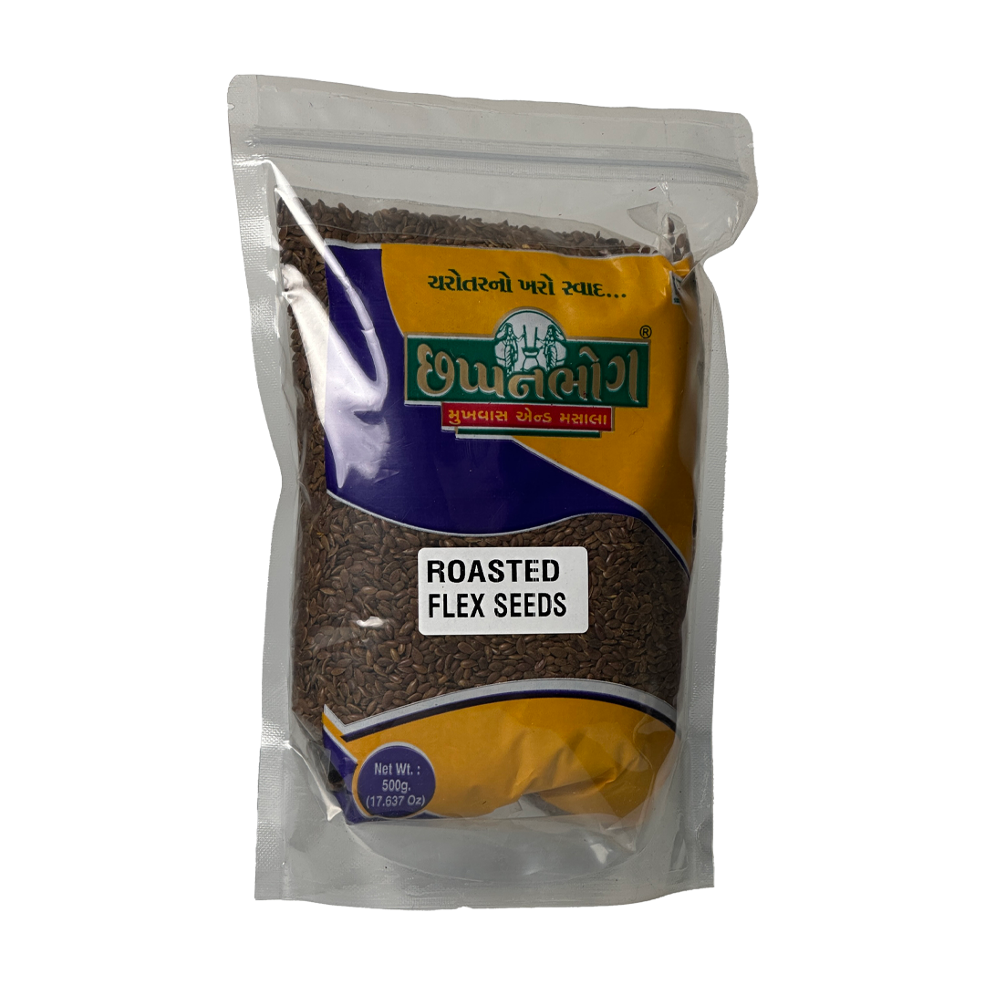 Front view of Chhappanbhog Roasted Flax Seeds 500g pack