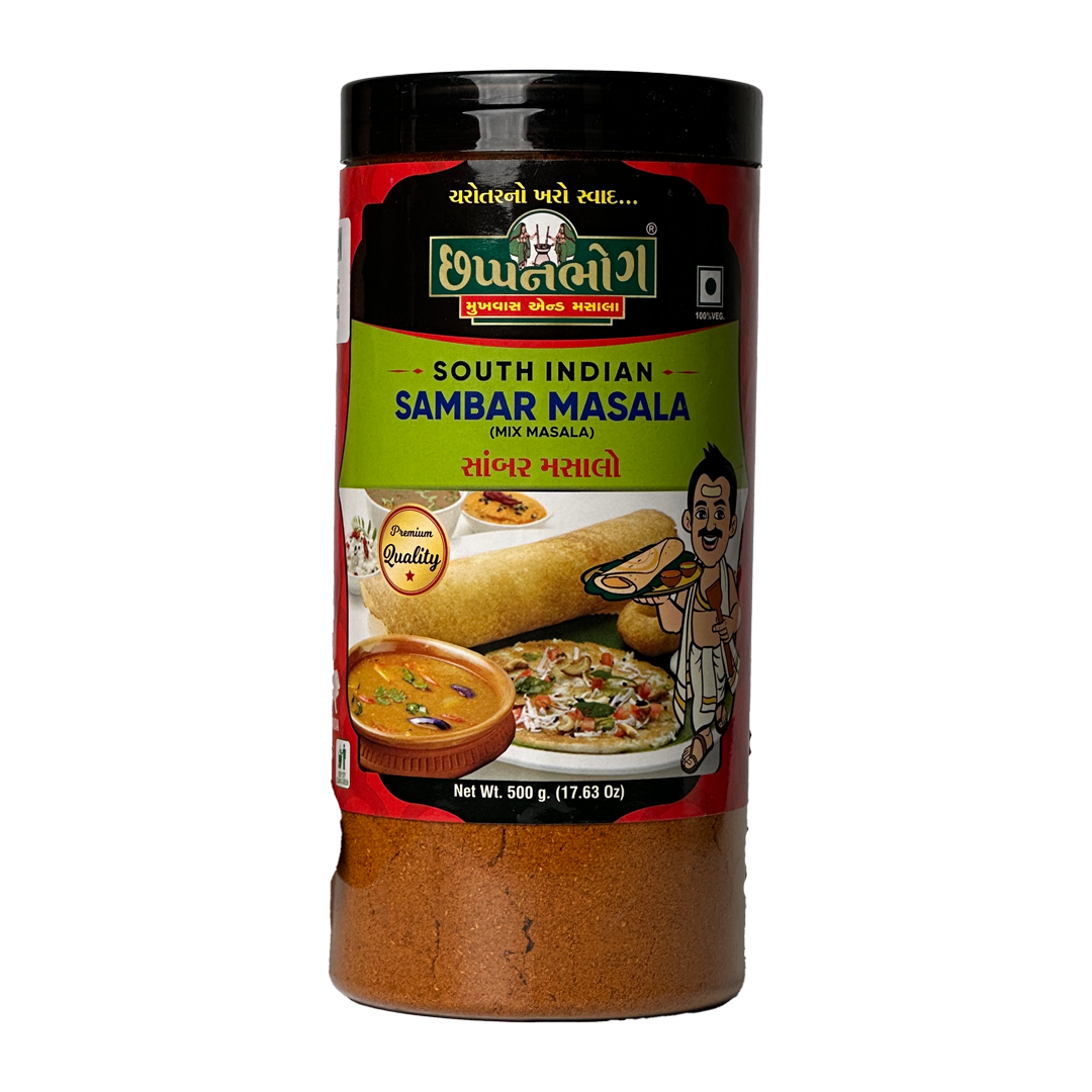 Front view of Chhappanbhog South Indian Sambar Masala 500g pack