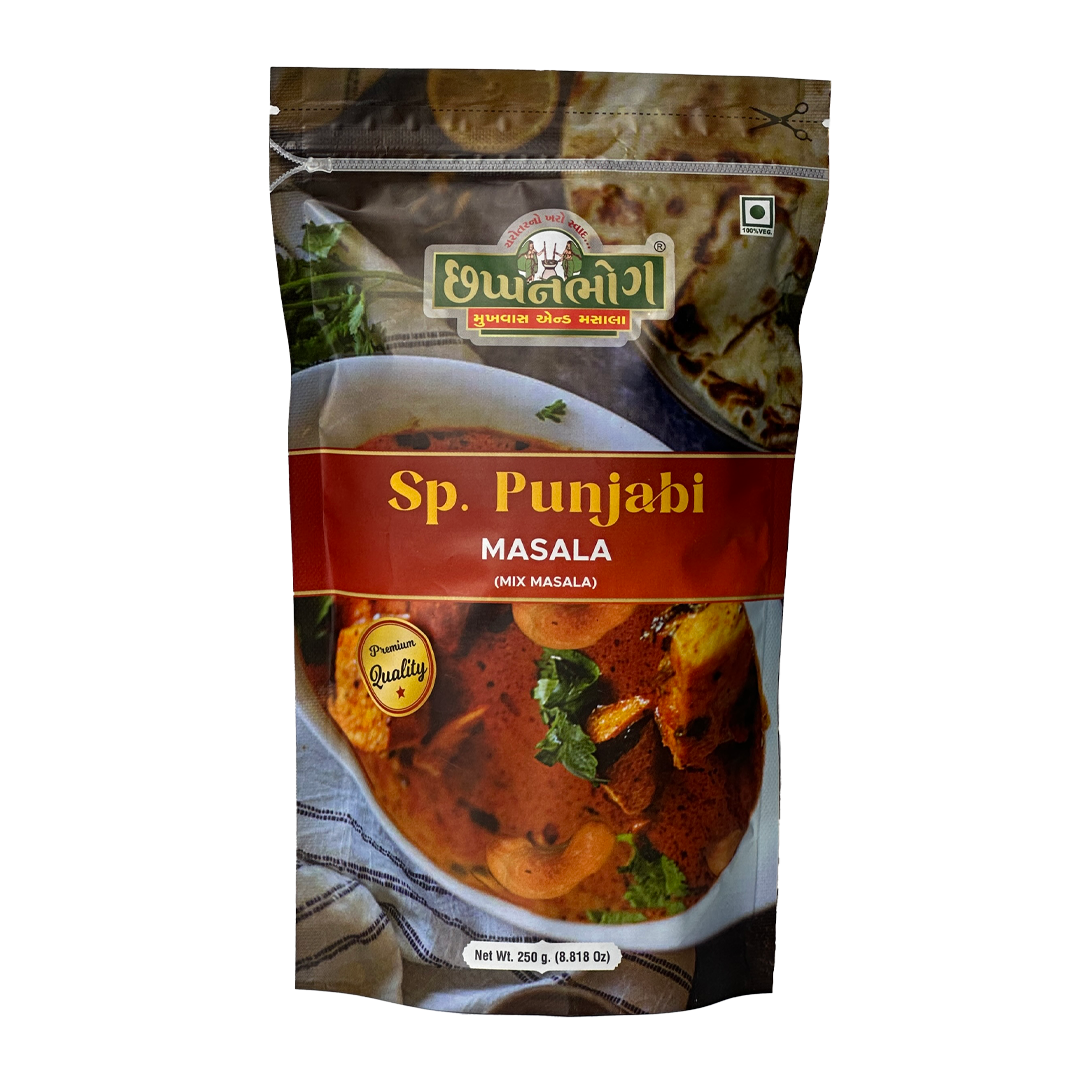 Chhappanbhog Sp. Punjabi Masala 250gm front view – premium Indian spice blend packaging