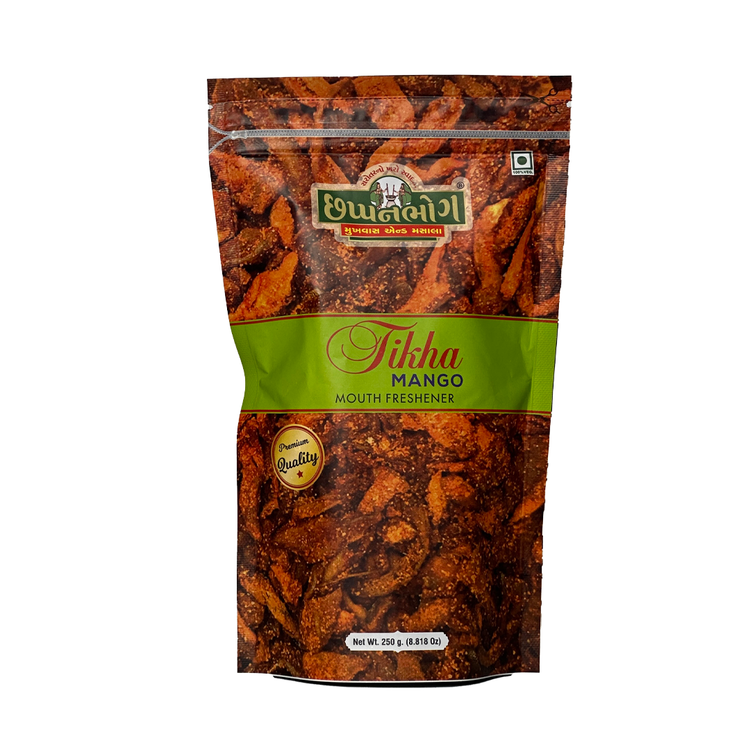 Front view of Chhappanbhog Tikha Mango 250g pack