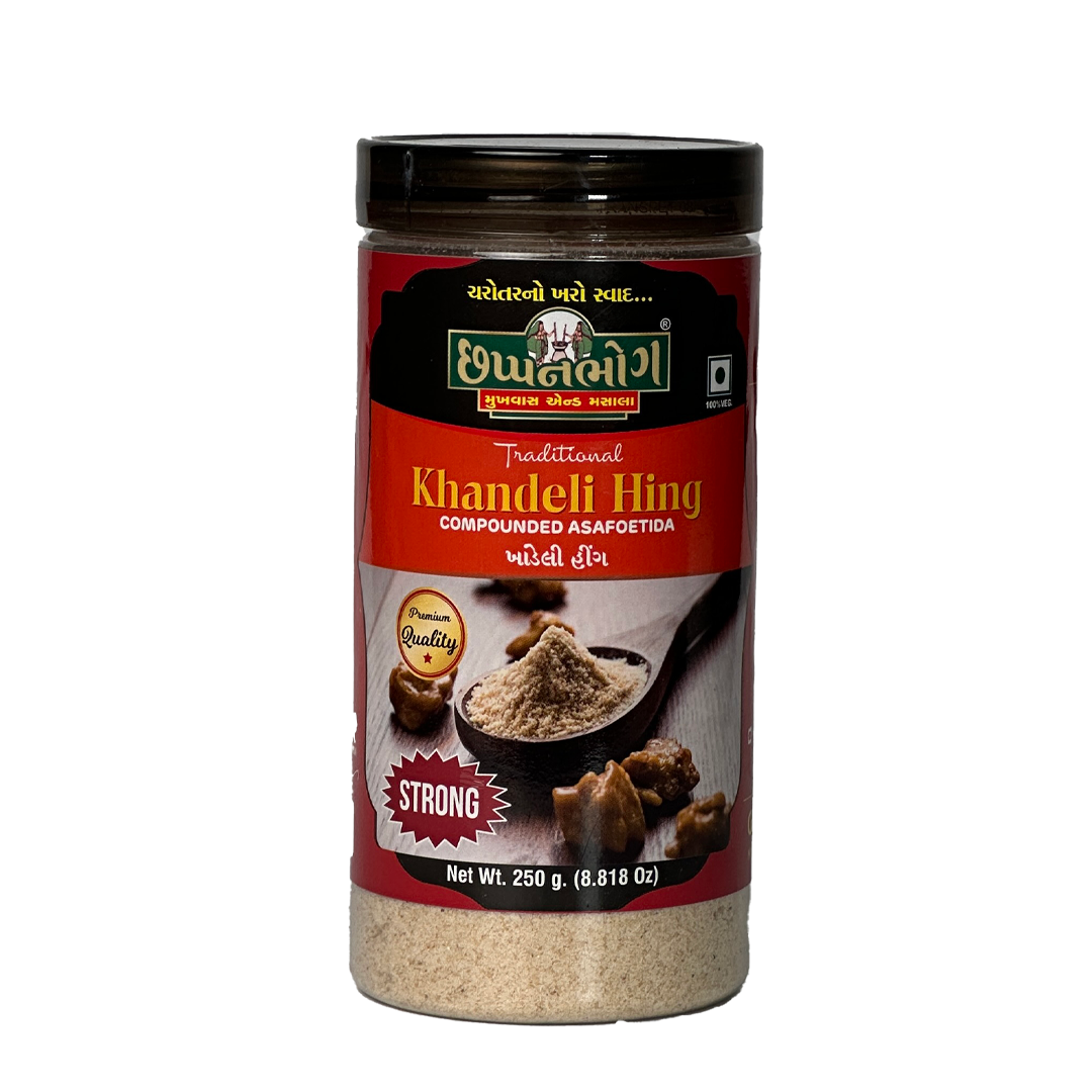 Chhappanbhog Traditional Khandeli Hing 250g front view showing premium Indian spice packaging
