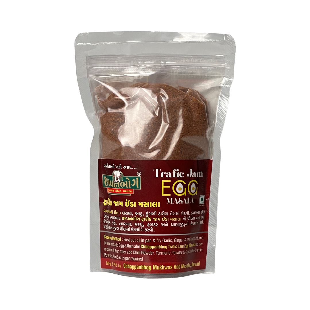 Front view of Chhappanbhog Traffic Jam Egg Masala 100gm pack