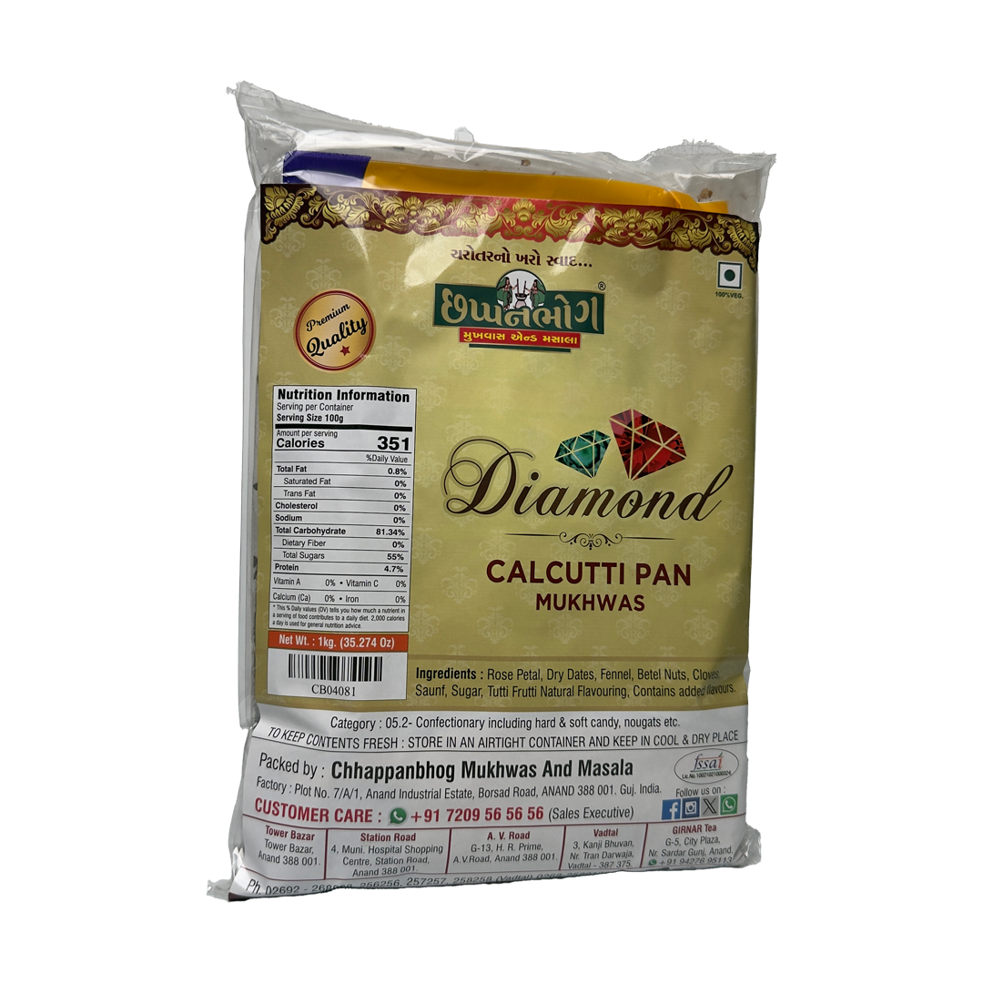1kg Chhappanbhog Diamond Calcutti Pan Mukhwas ingredients and nutrition info